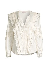 Rebecca Taylor Embroidered Silk-Blend Blouse