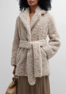 Rebecca Taylor Faux Shearling Belted Wrap Coat