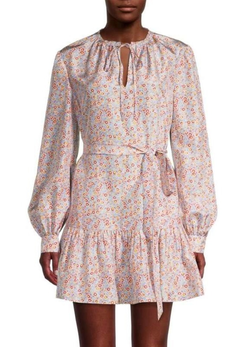 Rebecca Taylor Floral Belted Mini Silk Dress