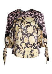 Rebecca Taylor Floral Contrast Silk Tie Blouse