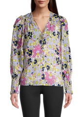 Rebecca Taylor Floral Print Puff Long-Sleeve Blouse