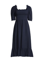 Rebecca Taylor Gauze Smocked Puff-Sleeve A-Line Dress