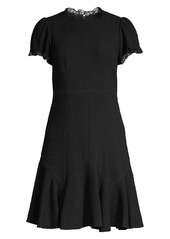 Rebecca Taylor Lace-Trim Sleeveless Tweed A-Line Dress