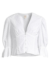 Rebecca Taylor Leaf Embroidered Button-Front Top
