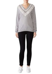 Rebecca Taylor Merino Wool & Lace V Neck Sweater