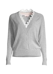 Rebecca Taylor Merino Wool Lace-Trim Sweater