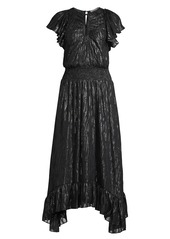 Rebecca Taylor Metallic Ruffle Short-Sleeve Safari Dress