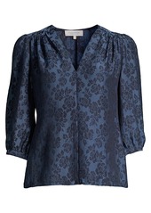 Rebecca Taylor Puff-Sleeve Floral Jacquard Top
