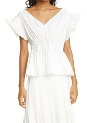 Rebecca Taylor Broomstick Ruffle Cotton Blend Blouse in Lyria White at Nordstrom