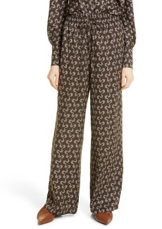 Rebecca Taylor Chantilly Print Silk Blend Pants in Chocolate Combo at Nordstrom