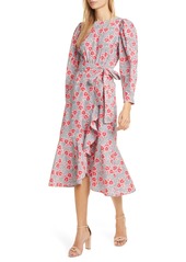 Rebecca Taylor Coral Fleur Long Sleeve Cotton Midi Dress in Snow Combo at Nordstrom