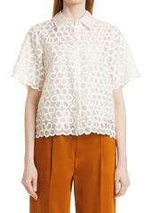 Rebecca Taylor Embroidered Floral Cotton & Silk Blouse in Snow at Nordstrom