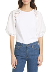 Rebecca Taylor Embroidered Twist Sleeve Top