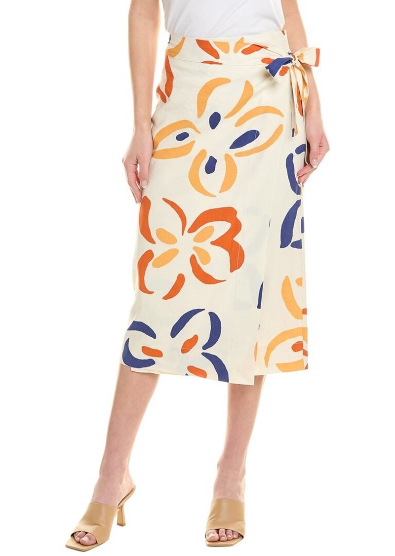 Rebecca Taylor Flame Fleur Whisper Linen-Blend Wrap Skirt