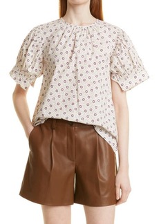 Rebecca Taylor Floral Cotton Poplin Blouse in Suzanne Fleur Snow at Nordstrom