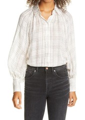Rebecca Taylor Jules Textured Plaid Silk Blouse in Vanilla Combo at Nordstrom