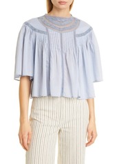 Rebecca Taylor Lace Cotton Blouse in Pearl Blue at Nordstrom