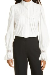 Rebecca Taylor Lace Detail Cotton Poplin Blouse in Snow at Nordstrom