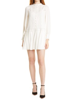 Rebecca Taylor Lace Detail Long Sleeve Silk Dress in Gardenia at Nordstrom