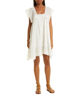 Rebecca Taylor Lace Inset Cotton Shift Dress in Snow at Nordstrom Rack