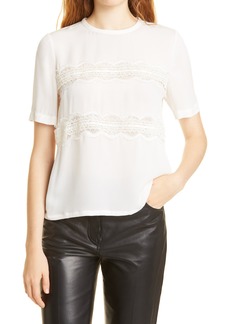 Rebecca Taylor Lace Inset Silk Top in Gardenia at Nordstrom Rack