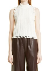 Rebecca Taylor Mock Neck Cotton Sweater Tank in Chalk at Nordstrom