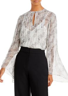 Rebecca Taylor Pintucked Cape Sleeve Top