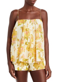 Rebecca Taylor Pleated Floral Print Tank