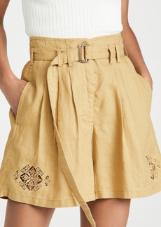 Rebecca Taylor Pleated Linen Belted Shorts