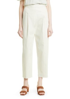 Rebecca Taylor Pleated Stretch Cotton Crop Trousers in Beige at Nordstrom
