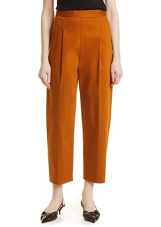 Rebecca Taylor Pleated Stretch Cotton Crop Trousers in Toffee at Nordstrom