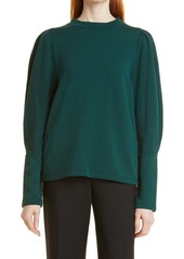 Rebecca Taylor Puff Sleeve Cotton Knit Top in Emerald at Nordstrom