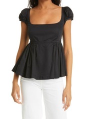 Rebecca Taylor Puff Sleeve Peplum Top in Black at Nordstrom