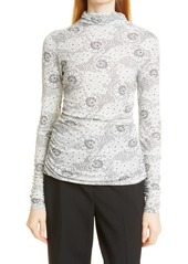 Rebecca Taylor Ruched Side Mock Neck Top in Ivory Combo at Nordstrom