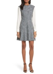Rebecca Taylor Slub Suiting Fit & Flare Dress in Grey/Black Combo at Nordstrom