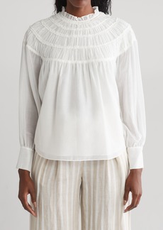Rebecca Taylor Smocked Cotton & Silk Top in Snow at Nordstrom Rack