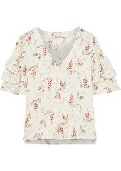 Rebecca Taylor Woman Tiered Floral-print Silk-blend Jacquard Top Ivory