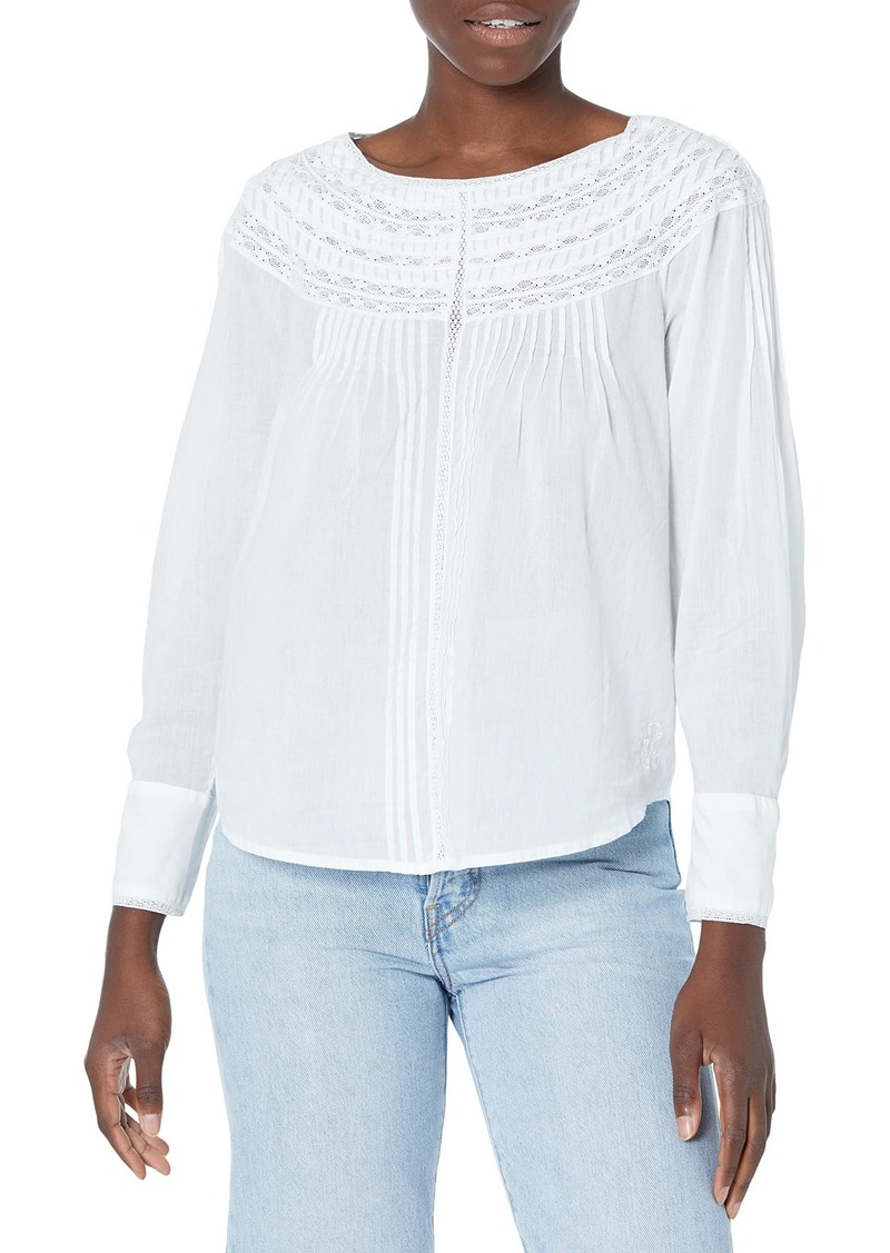 Rebecca Taylor Women's Long Sleeve Cotton Blouse with LACE