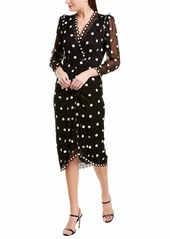 Rebecca Taylor Women's Long Sleeve Dot Embroidered Vneck Midi Dress