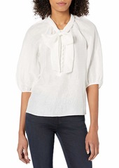 Rebecca Taylor Women's Puff Sleeve Blouse with Tie at Neckline