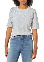 Rebecca Taylor Women's Short Sleeve Floral Embroidered tee Grey mélange S