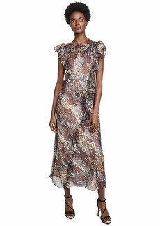 Rebecca Taylor Women's Sleeveless Animal Print Ruffle Midi Dress