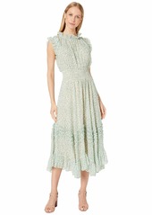 Rebecca Taylor Women's Sleeveless Floral Midi Dress with Asymetrical Hem  L