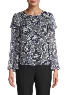 Rebecca Taylor Rochelle Fleur Ruffle Silk Chiffon Blouse