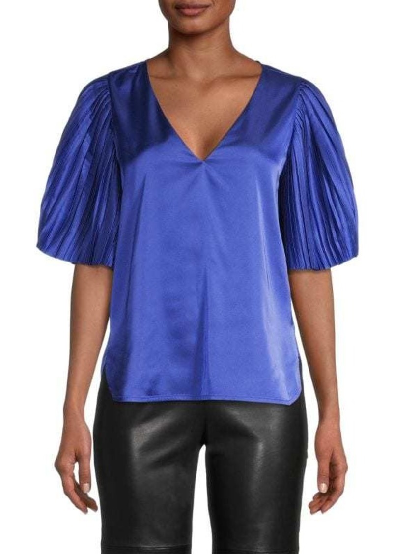 Rebecca Taylor Satin Pleated-Sleeve Blouse