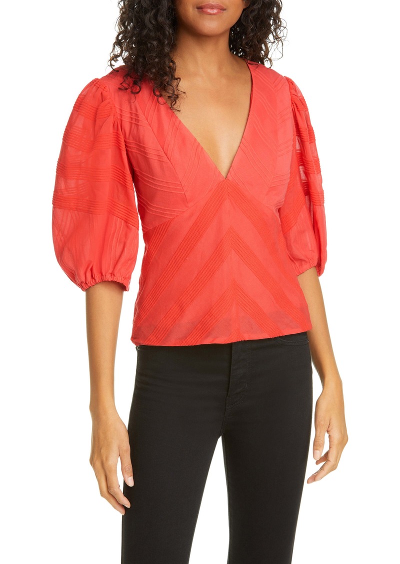 Rebecca Taylor Embroidered Cotton Blouse in Red Coral at Nordstrom