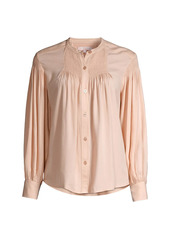 Rebecca Taylor Twill Smocked Button-Up Blouse