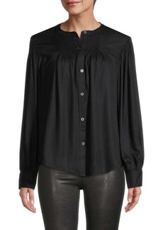 Rebecca Taylor Twill Smocked Button-Up Blouse