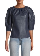 Rebecca Taylor Vegan Leather Three-Quarter Sleeve Top