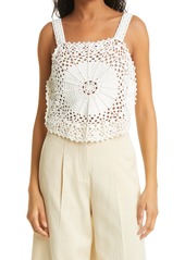 Rebecca Taylor Crochet Cotton Camisole in Full Moon at Nordstrom
